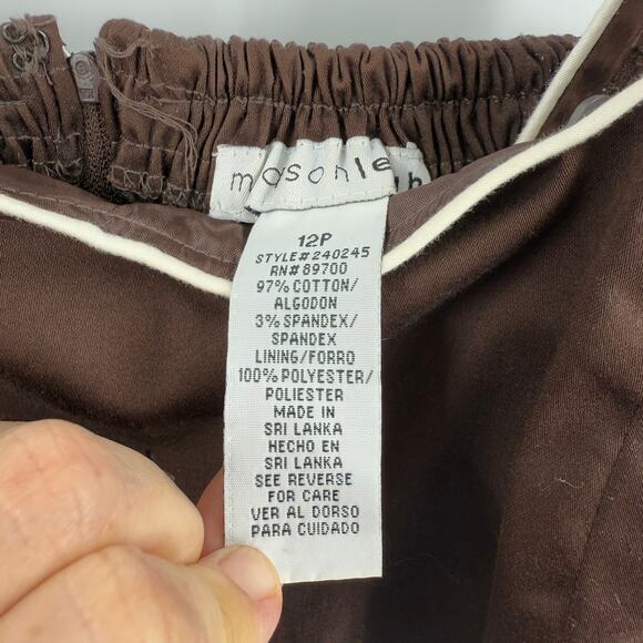 Y2K Brown Cotton Mini Dress Square Neck Smocked Back with Tie Belt Size 12P - Picture 3 of 9